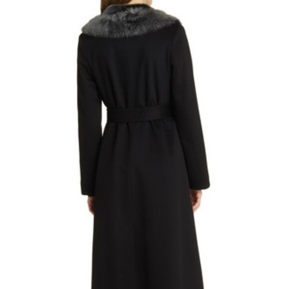 Fleurette Black Rory Genuine Shearling Collar Wool Coat Less Belt - Picture 3 of 4